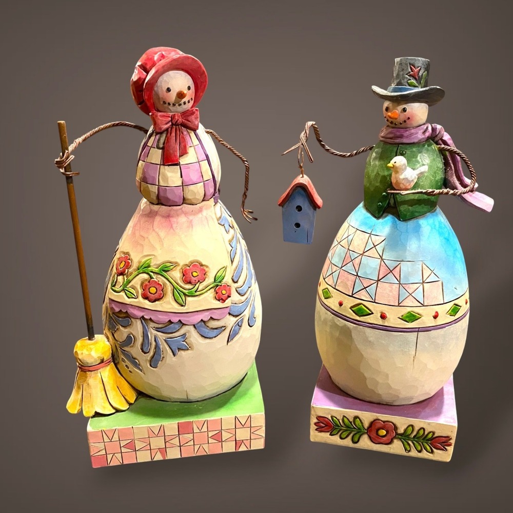 Jim Shore Snowman Figurines Set of 2 Heartwood Creek 7 Inch Christmas 2008